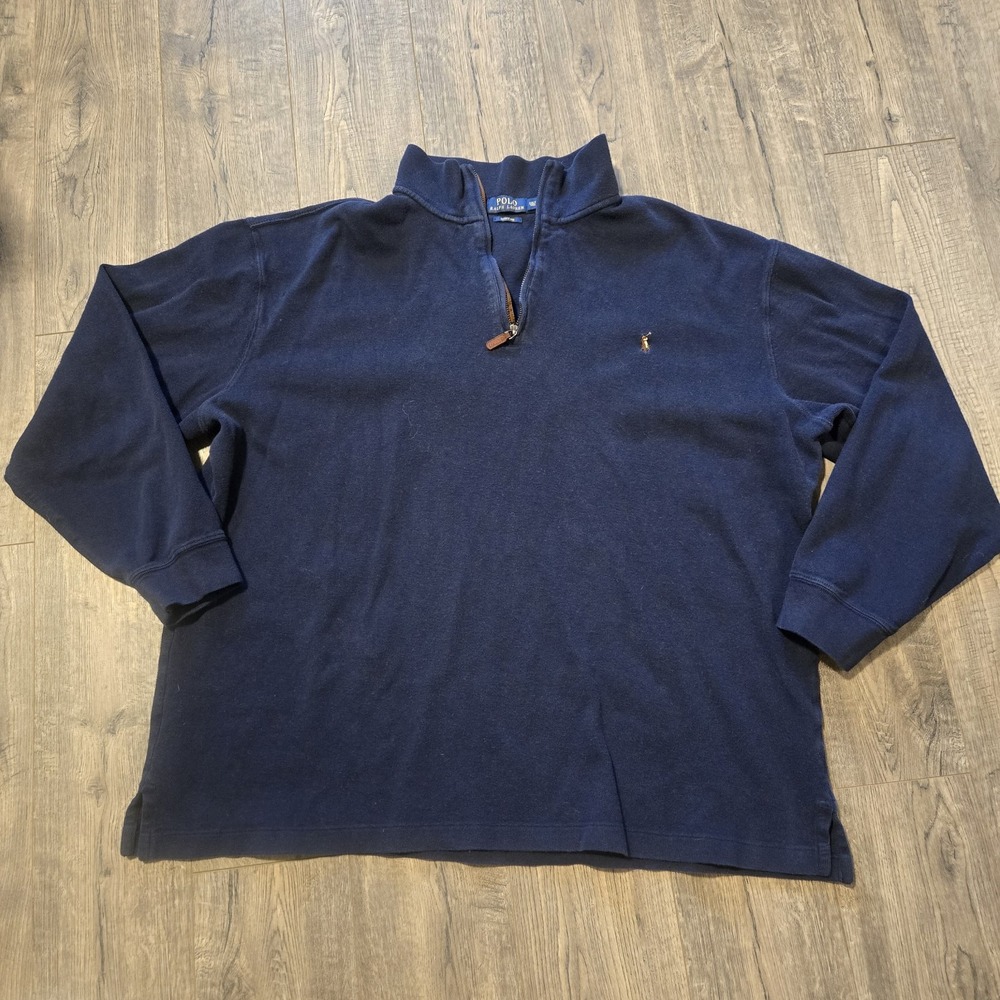 Polo Ralph Lauren Quarter Zip Cotton Sweater Pullover 2X Tall Estate Rib Blue